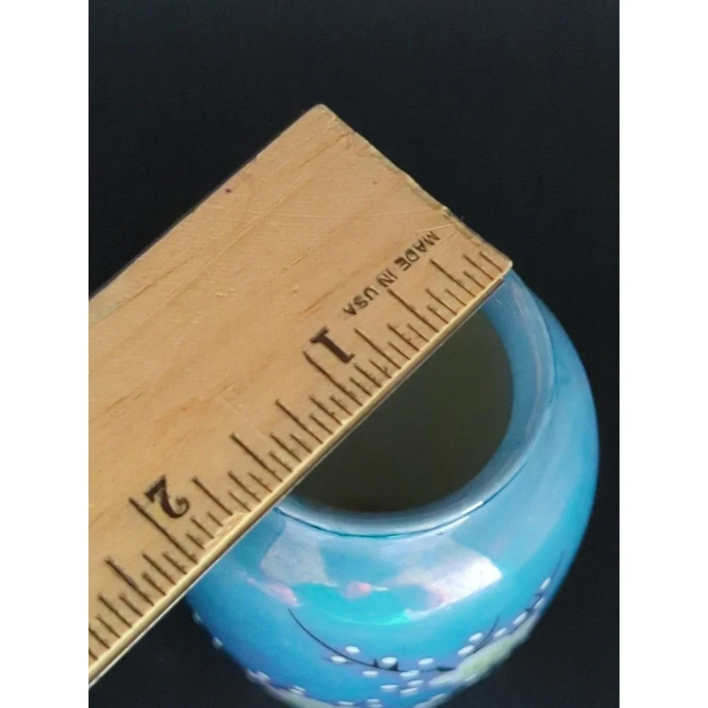 Vintage Blue Luster Dogwood Flower Vase 3.75 Inch Porcelain Ginger Jar Japan